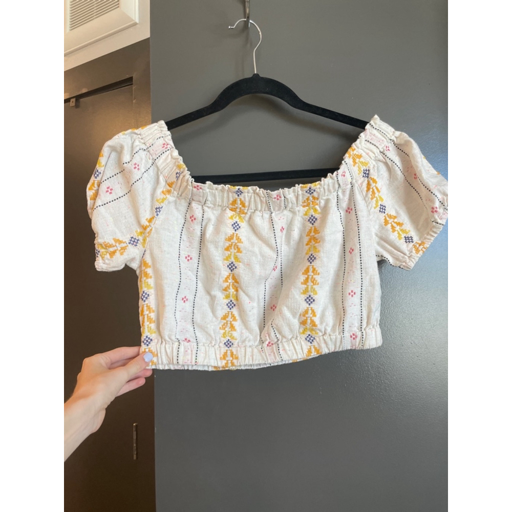 Women's En Creme Crop Top - White, Yellow - Size M